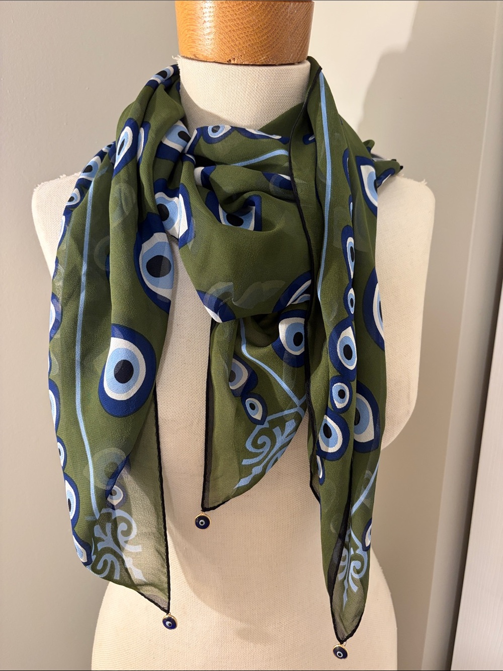 Otrera Green Evil Eye 100% Silk Scarf